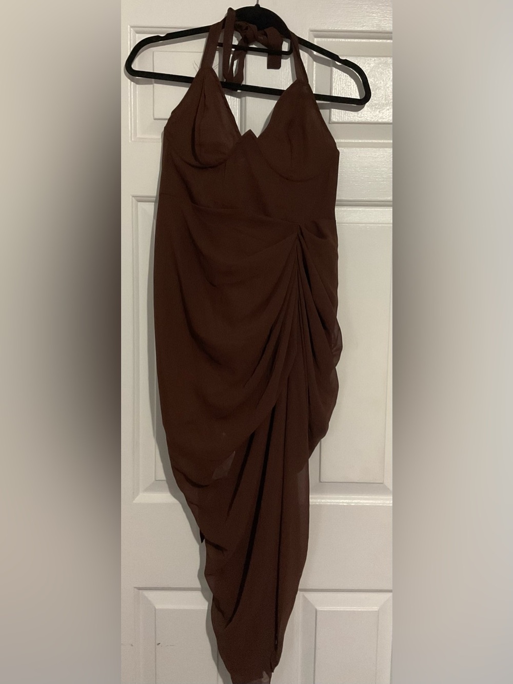 PrettyLittleThing Chocolate Brown Asymmetrical Draped Skirt